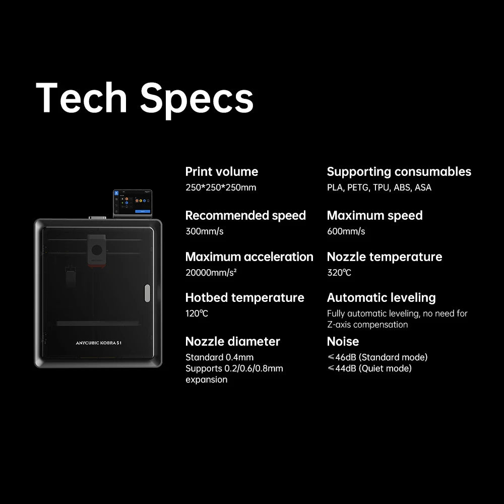 Anycubic Kobra S1 Speedy 3D Printer Core XY Stable Structure Max Speed 600mm/s High Precision Ultra-Quiet 3D Printer