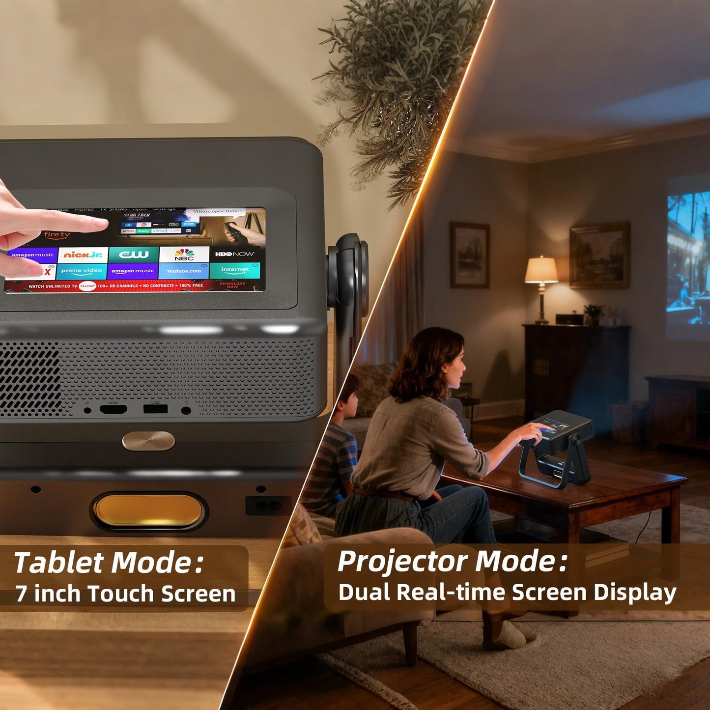 XBJ A5Pro 1080p Smart Projector With Screen Wifi6 BT5.2 Auto Focus Portable Projector 4k Home Cinema Indoor Outdoor