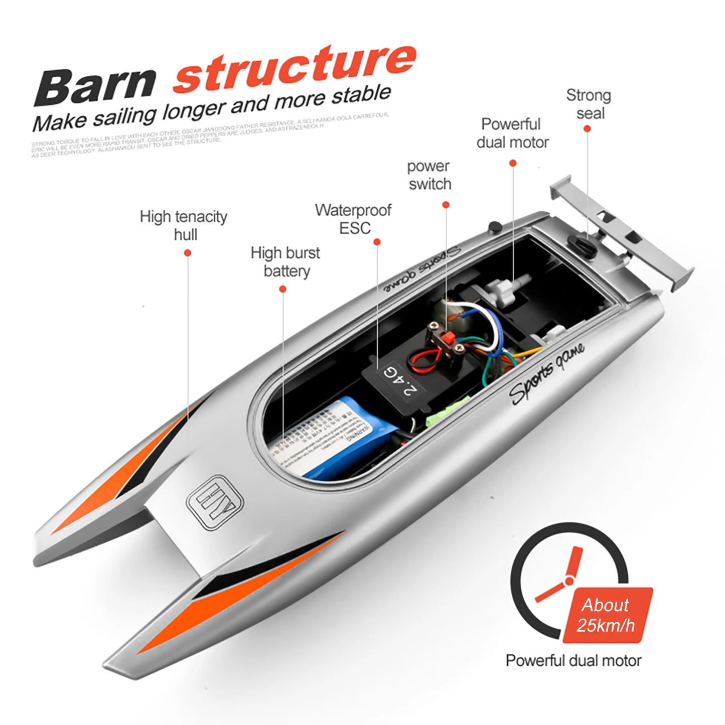 806 RC Boat 2.4Ghz 25km/h High-Speed Remote Control Racing Ship Water Speed Boat Children Model Toy for Adults and Kids RC Toys