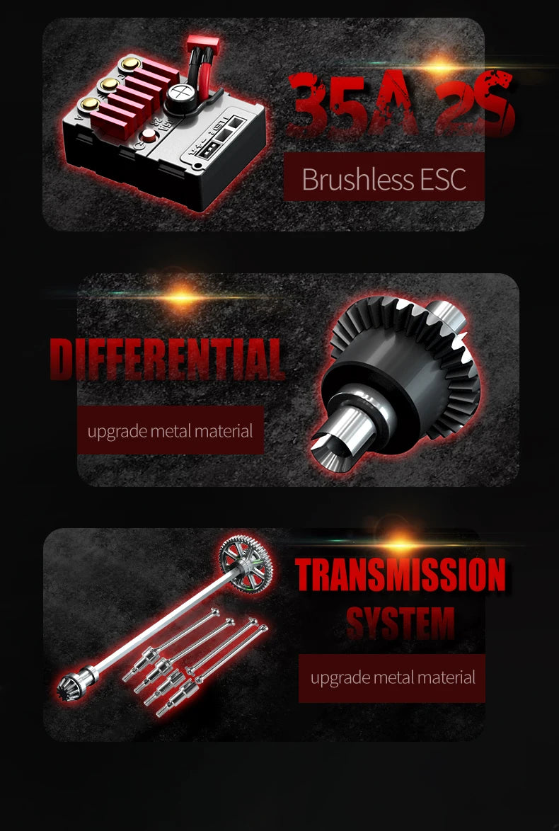 Wltoys Q117 1/16 RC Car 4WD Remote Control Car LED Headlights Brushless 70KM/H 2.4G High Speed Off-Road Drift Toys for Children