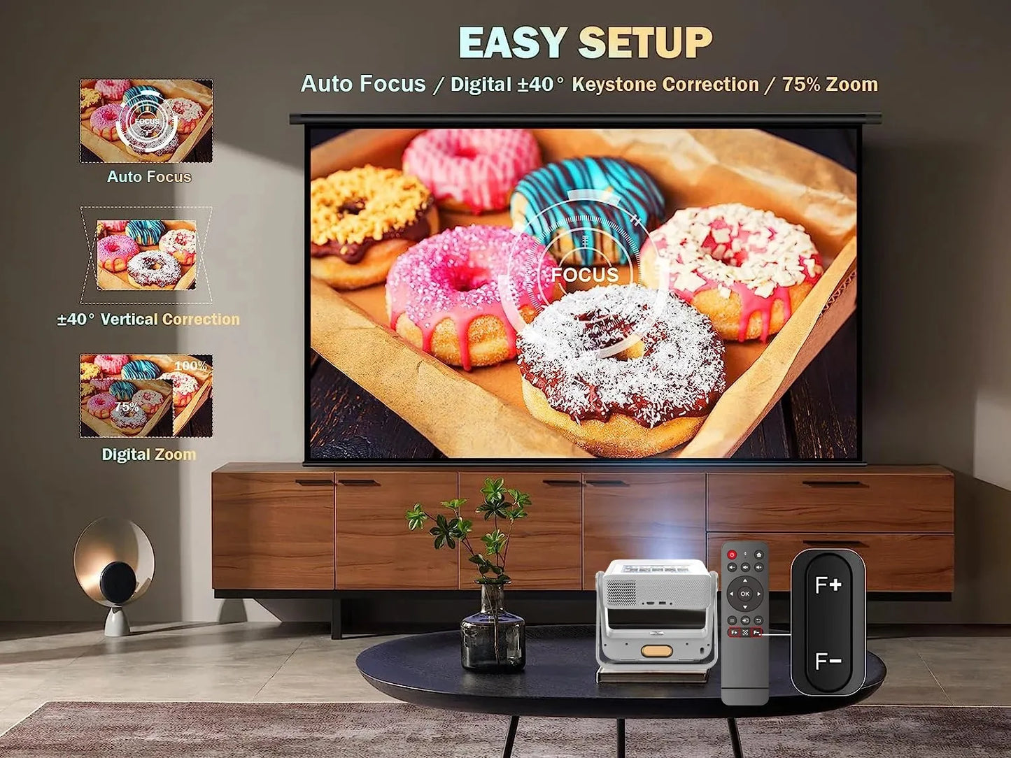 XBJ A5Pro 1080p Smart Projector With Screen Wifi6 BT5.2 Auto Focus Portable Projector 4k Home Cinema Indoor Outdoor