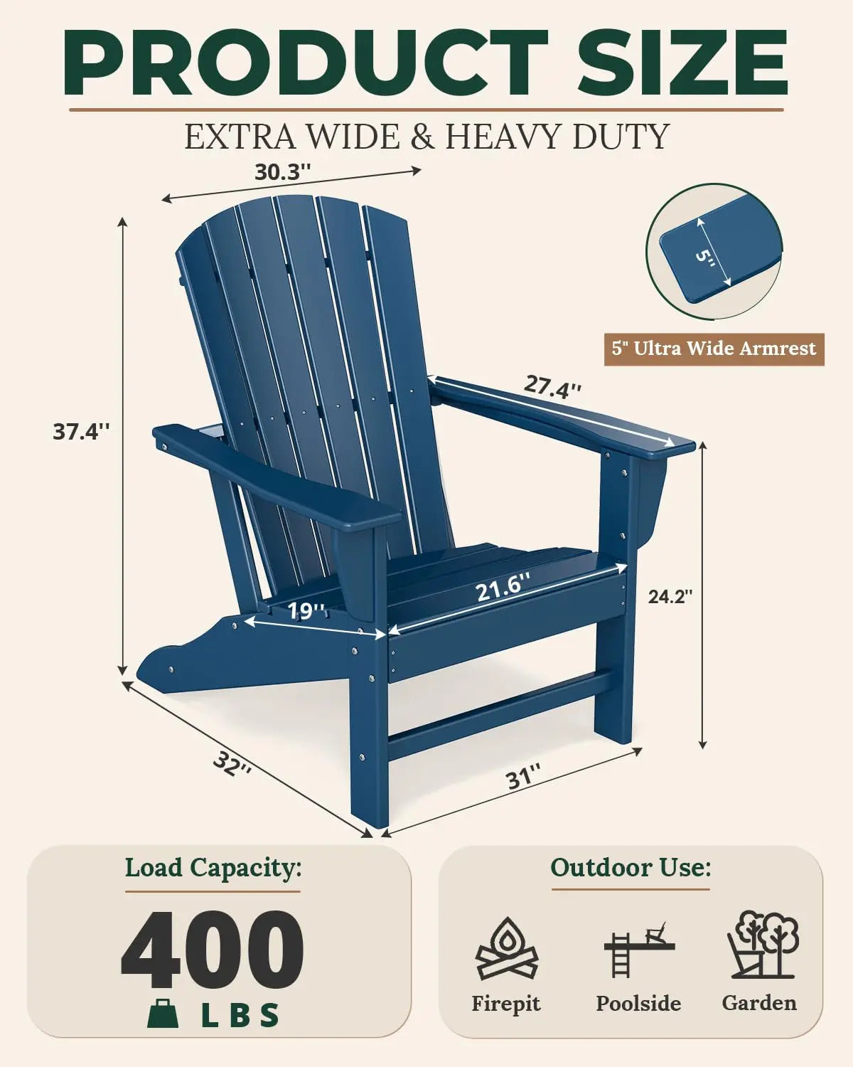 Oversized HDPE Fire Pit Chairs Set Weather Resistant Outdoor Poolside Campfire Custom